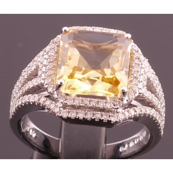 18ct Emerald Cut Large Citrine and Diamond Ring SOLD